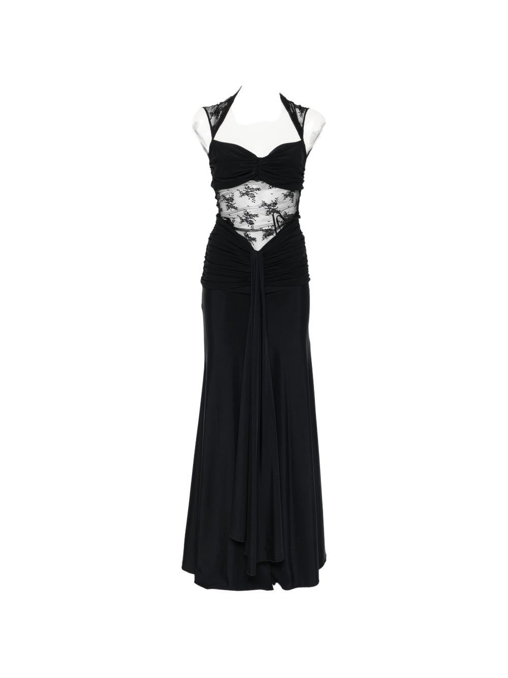 Abito lungo con scollo halter e dettagli in pizzo WE00786 NERO BABYLON EUREKA 
