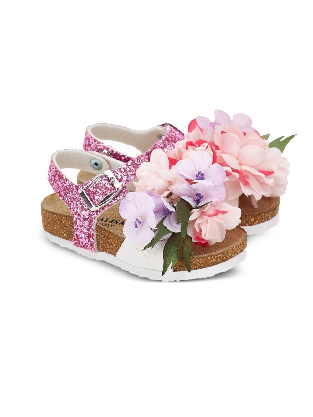 Sandali con fiori applicati e glitter 8CG0107708 0090 MONNALISA KIDS 