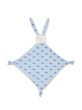 Plush rabbit with all-over light blue pattern