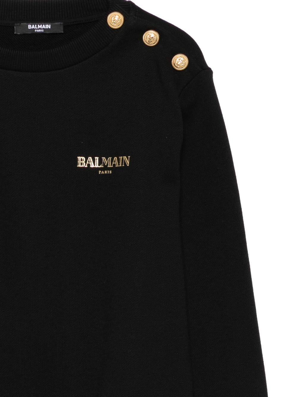 Felpa Nera Girocollo con Bottoni e Logo BX4R10Z3183 930OR BALMAIN KIDS 