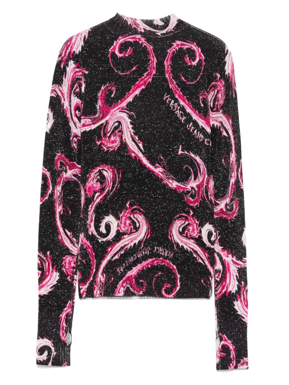 Maglia fantasia barocca lamè nero/rosa