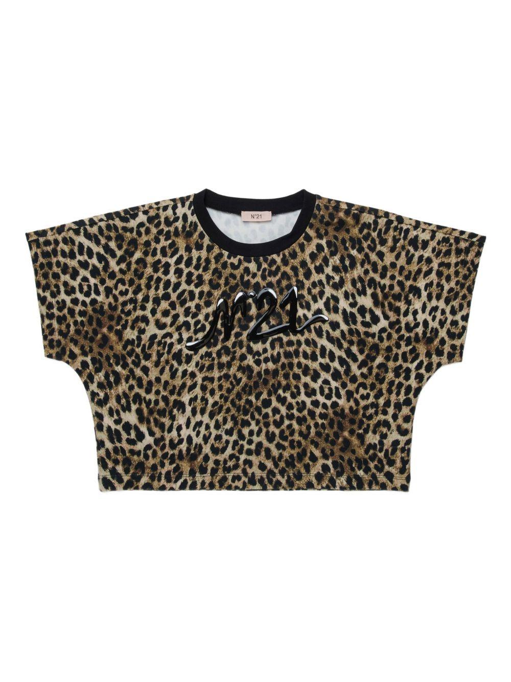 T-shirt stampa animalier con logo N210A9N0486 0N900 N21 KIDS 