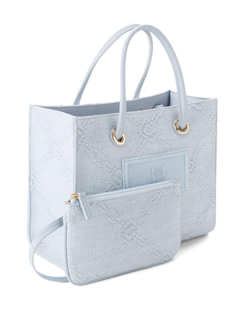 Tote piccola in rafia jacquard celeste