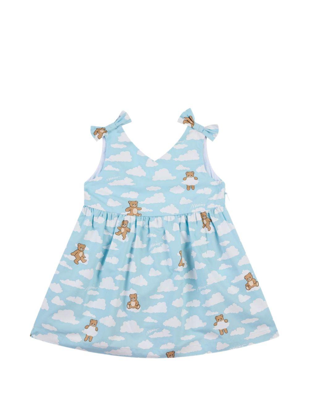 Abito in cotone con spalline a fiocco MDV0DNLLB61 83679 MOSCHINO KIDS 