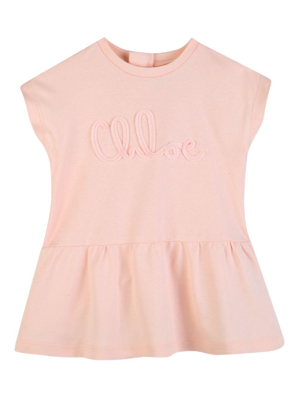 Abito in cotone organico con ricamo C20888 46J CHLOE KIDS 