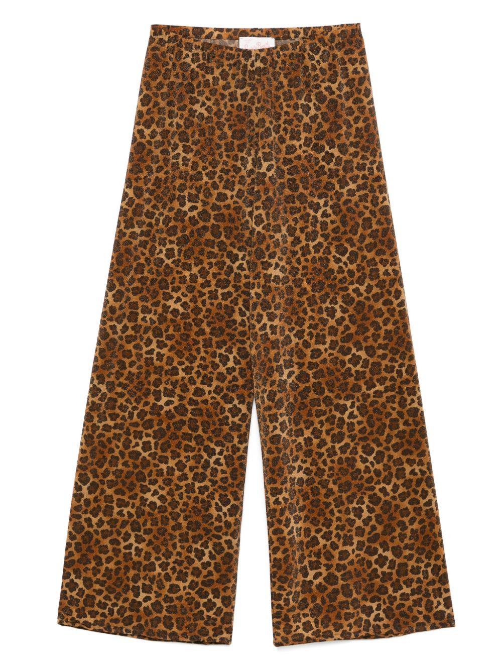Pantaloni a gamba larga Amalia in lurex leopardato