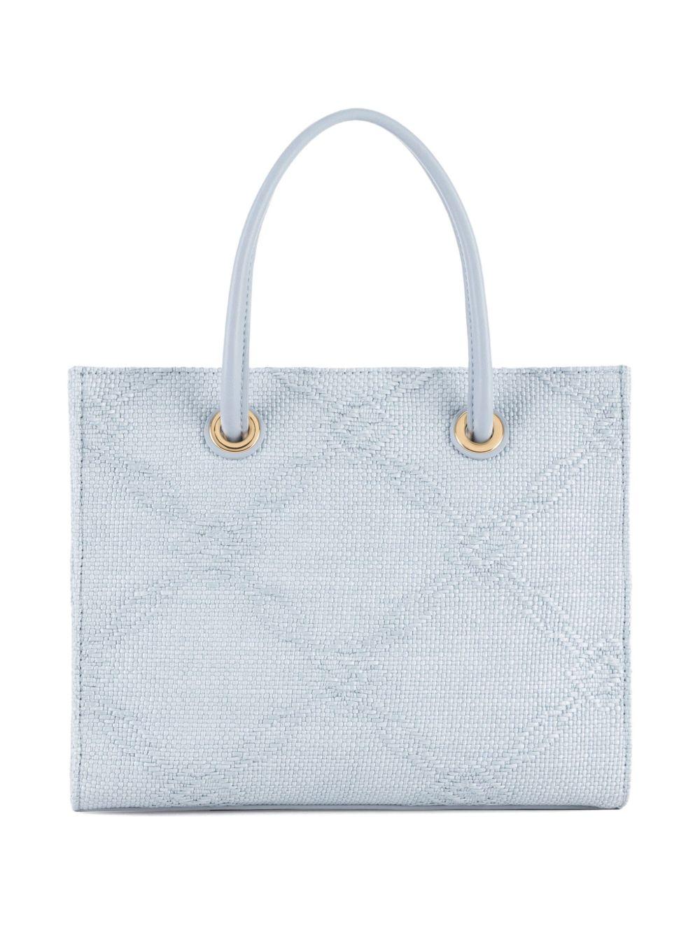 Tote piccola in rafia jacquard celeste