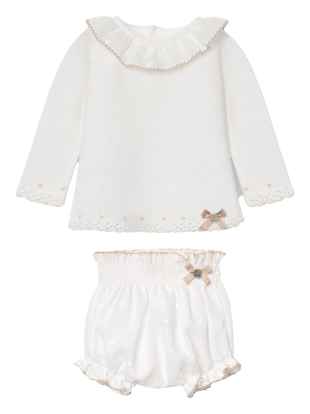 Completo crema con ricami in maglia beige (2pz) 103122709 0179H82 PAZ RODRIGUEZ KIDS 