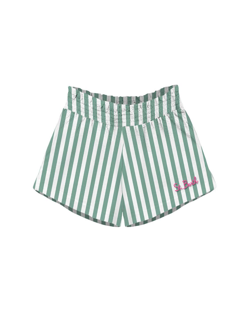 Short meave fantasia a righe verticali bianco/verde