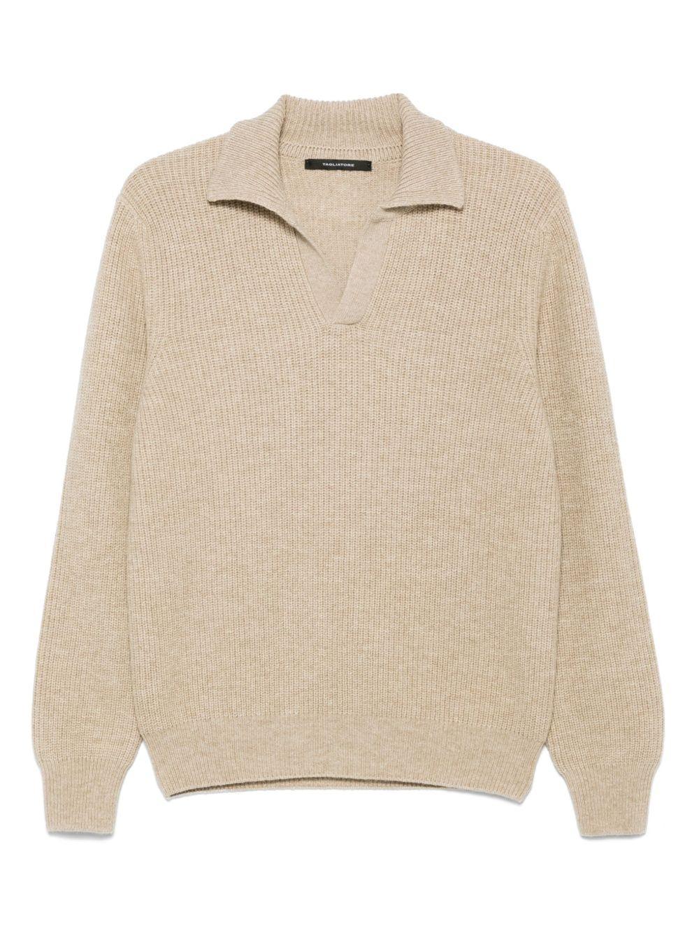 Maglione beige a coste con colletto classico LUTAGSI2508 010 TAGLIATORE 