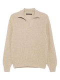Maglione beige a coste con colletto classico
