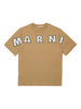 T-shirt beige in cotone con logo ricamato