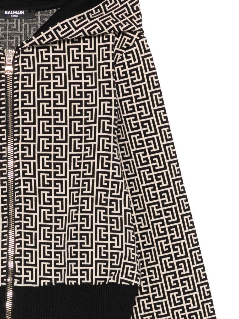 Felpa Beige e Nera a Zip con Cappuccio BX4A00Z2411 106NE BALMAIN KIDS 