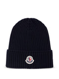 Berretto Blu Navy in Lana a Coste con Logo