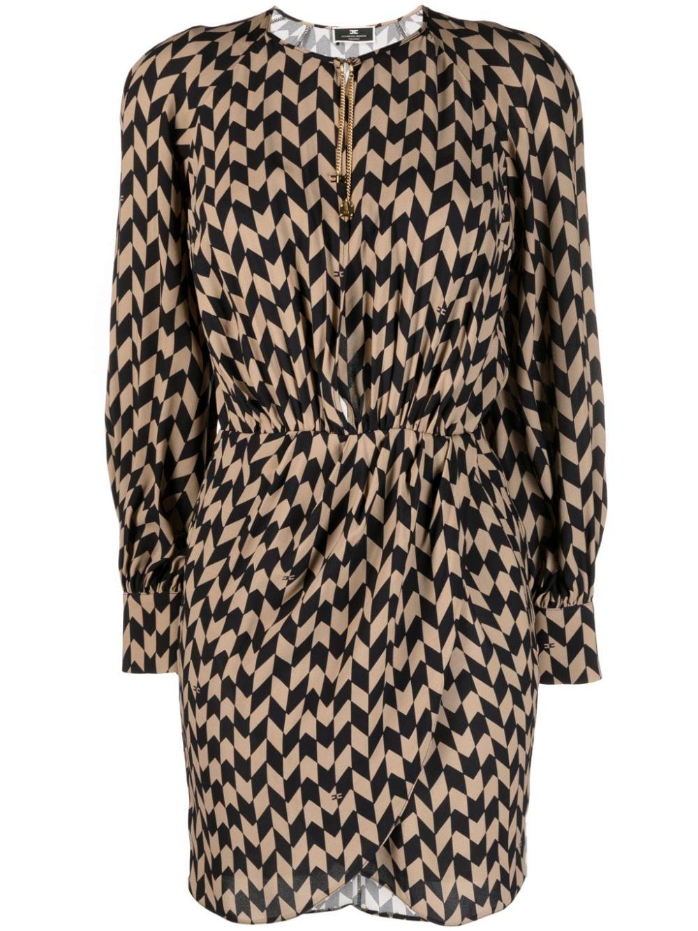 Abito beige con fantasia all-over