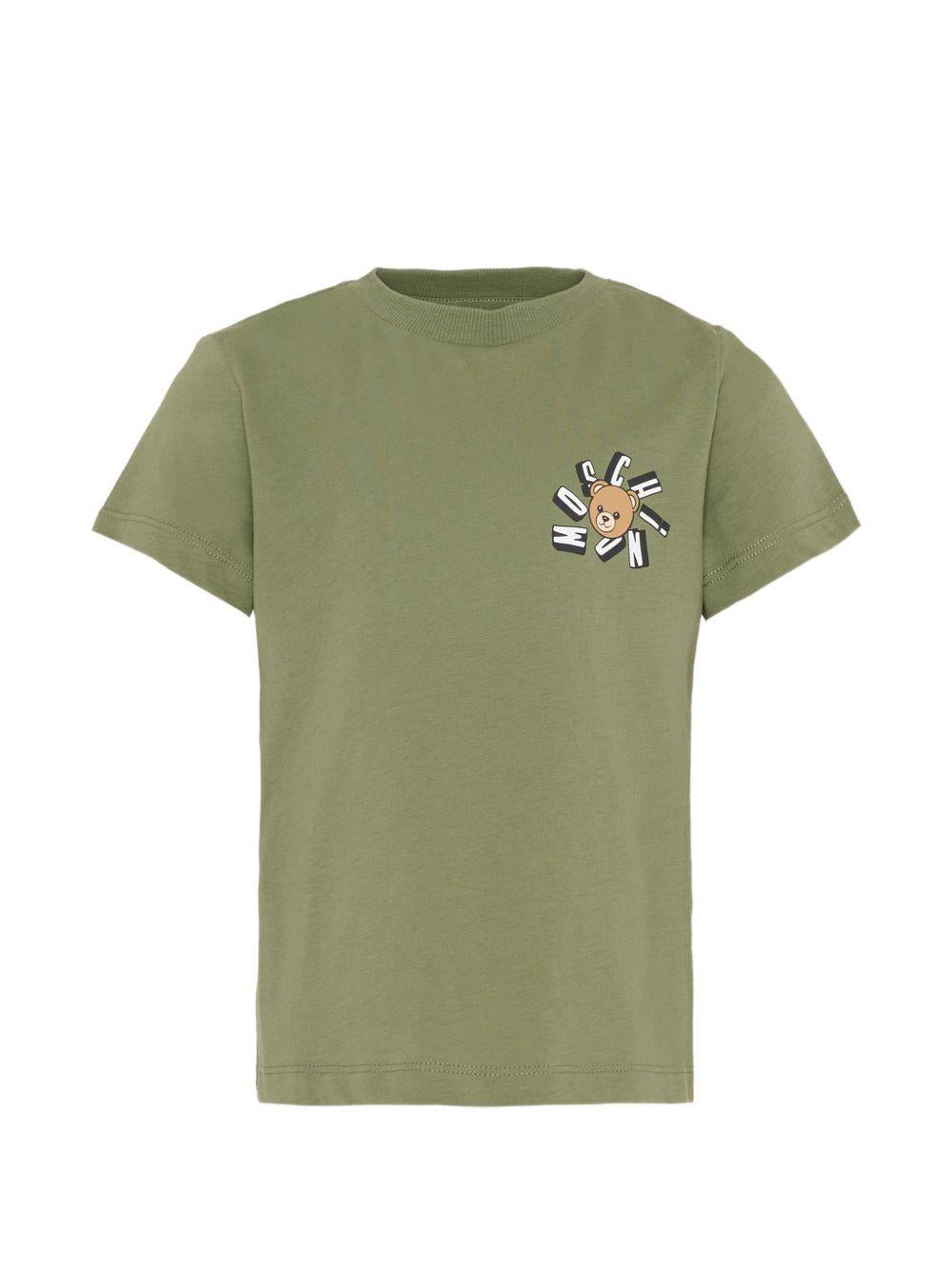 T-shirt verde oliva con patch teddy bear HUM05OLAA03 30037 MOSCHINO KIDS 