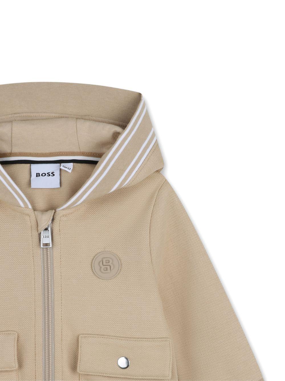 Felpa con zip e cappuccio sabbia J52869 249 BOSS KIDSWEAR 