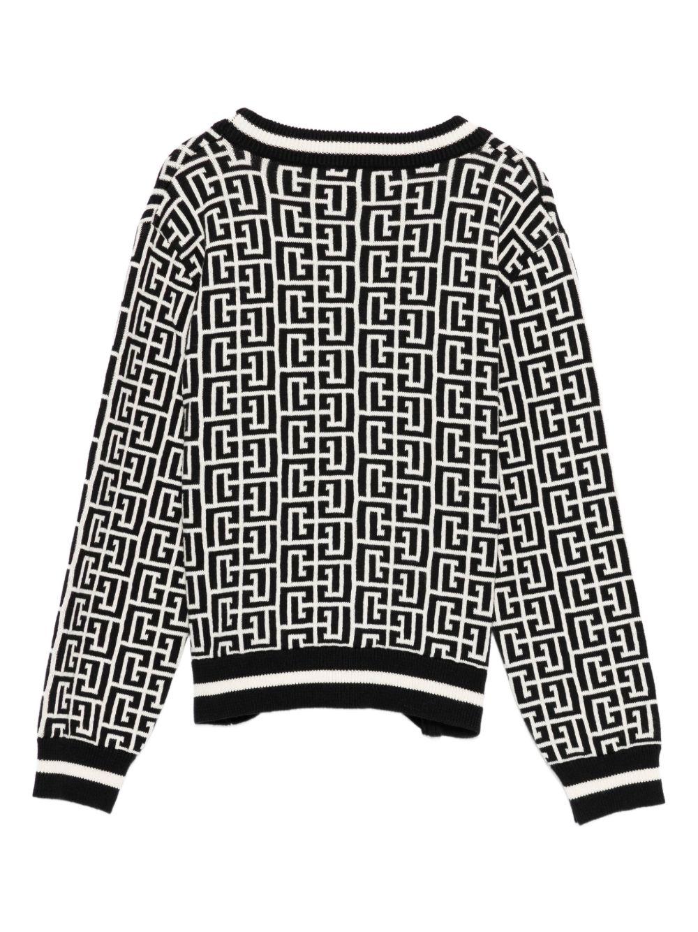 Cardigan Nero e Avorio Con Monogramma BX9P10Z2312 104NE BALMAIN KIDS 