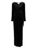 Long Velvet Dress with Long Sleeves and Boat Neckline