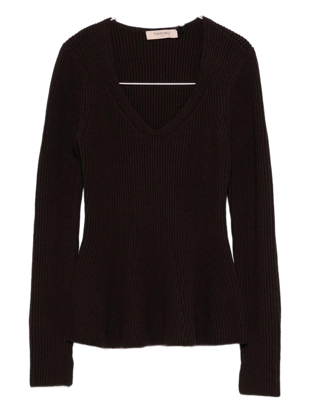 Maglione Marrone Scuro con Scollo a V 252TT3141 11054 TWINSET 
