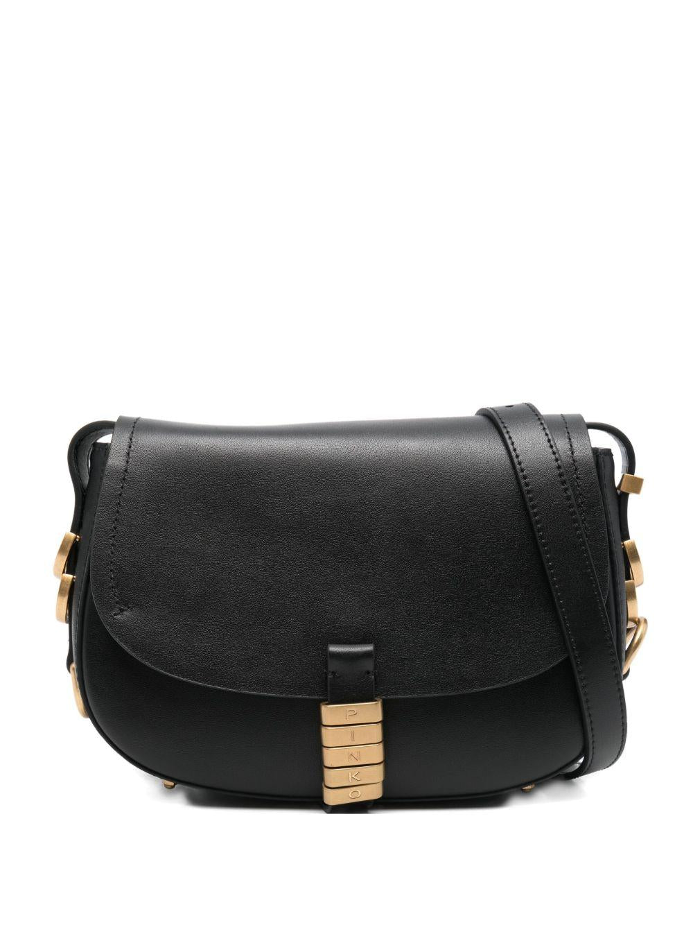 Borsa a spalla nera in pelle con dettagli dorati 103831A1ZX Z99Q PINKO 