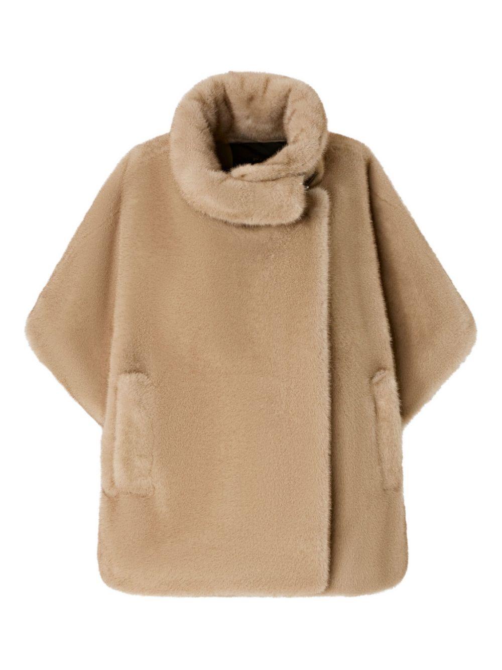 Cappotto beige chiaro a collo alto con chiusura nascosta 103837A2PI C60 PINKO 