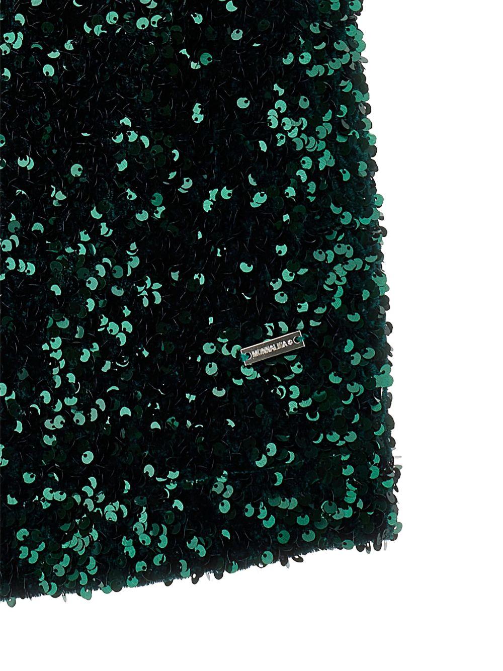 Abito Verde Scuro con Paillettes Cappuccio e Logo 49F9036049 0025 MONNALISA KIDS 