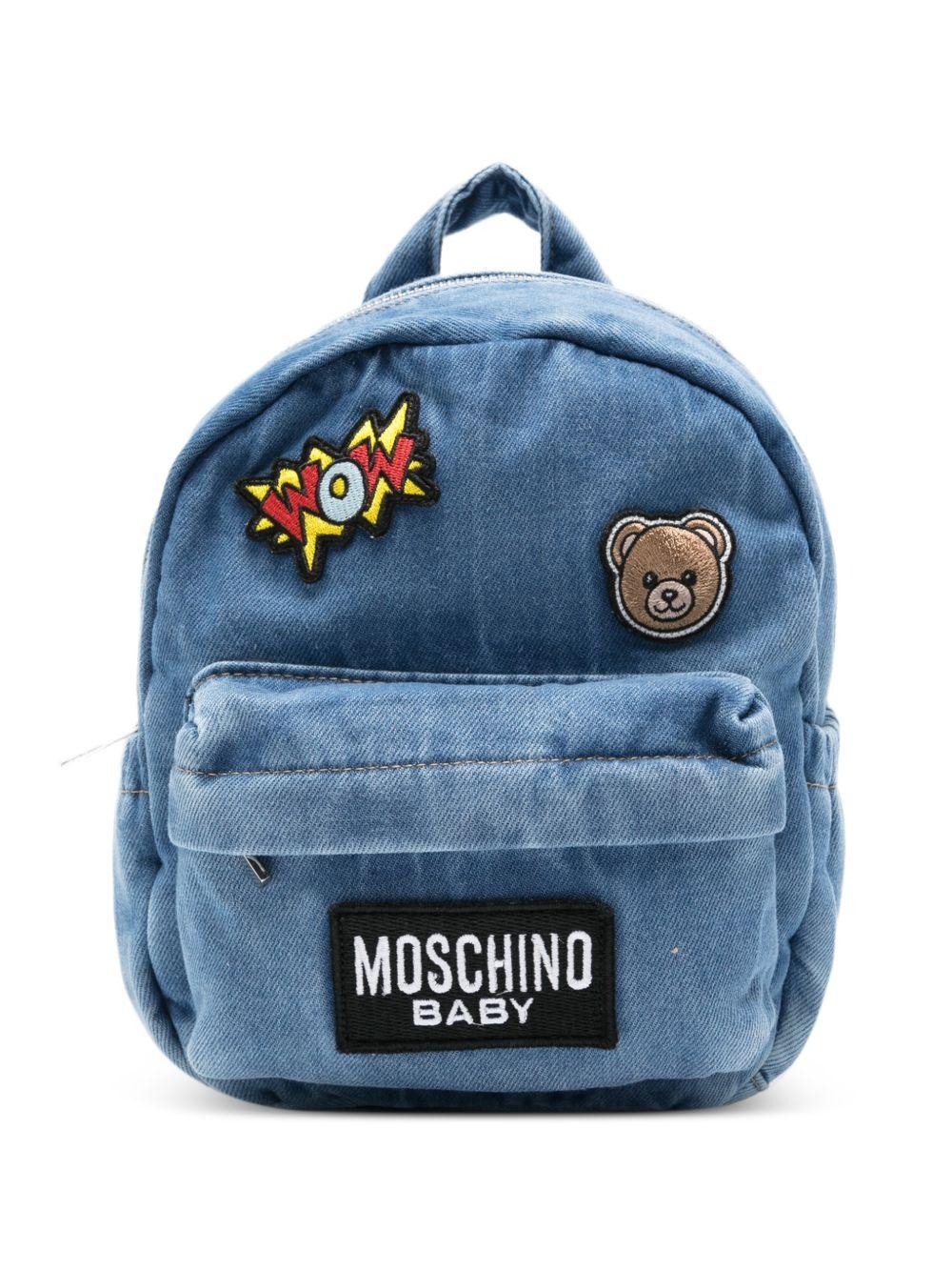 Zaino in denim con patch applicate MUX05RL0E34 40646 MOSCHINO KIDS 