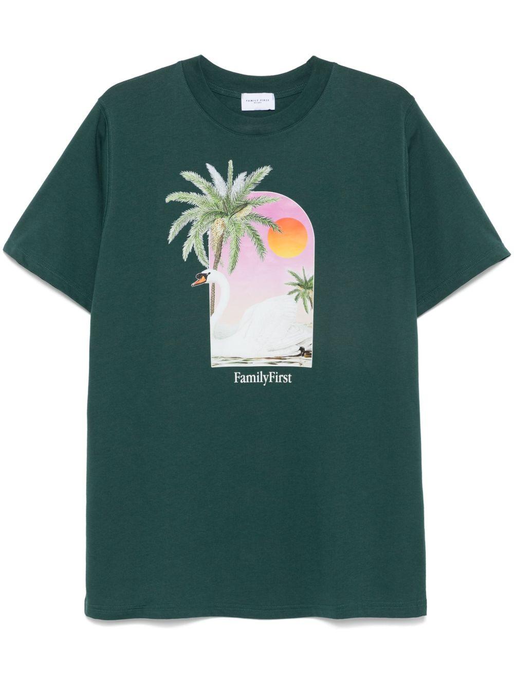 T-shirt verde stampa cigno TS2407 GR FAMILY FIRST MILANO 