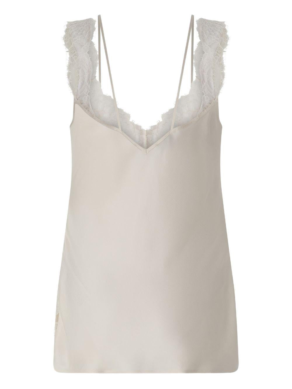 Canottiera in viscosa con pizzo scollo a V 106623A385 P97 PINKO 
