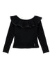 T-shirt Nera Maniche Lunghe con Colletto Arricciato