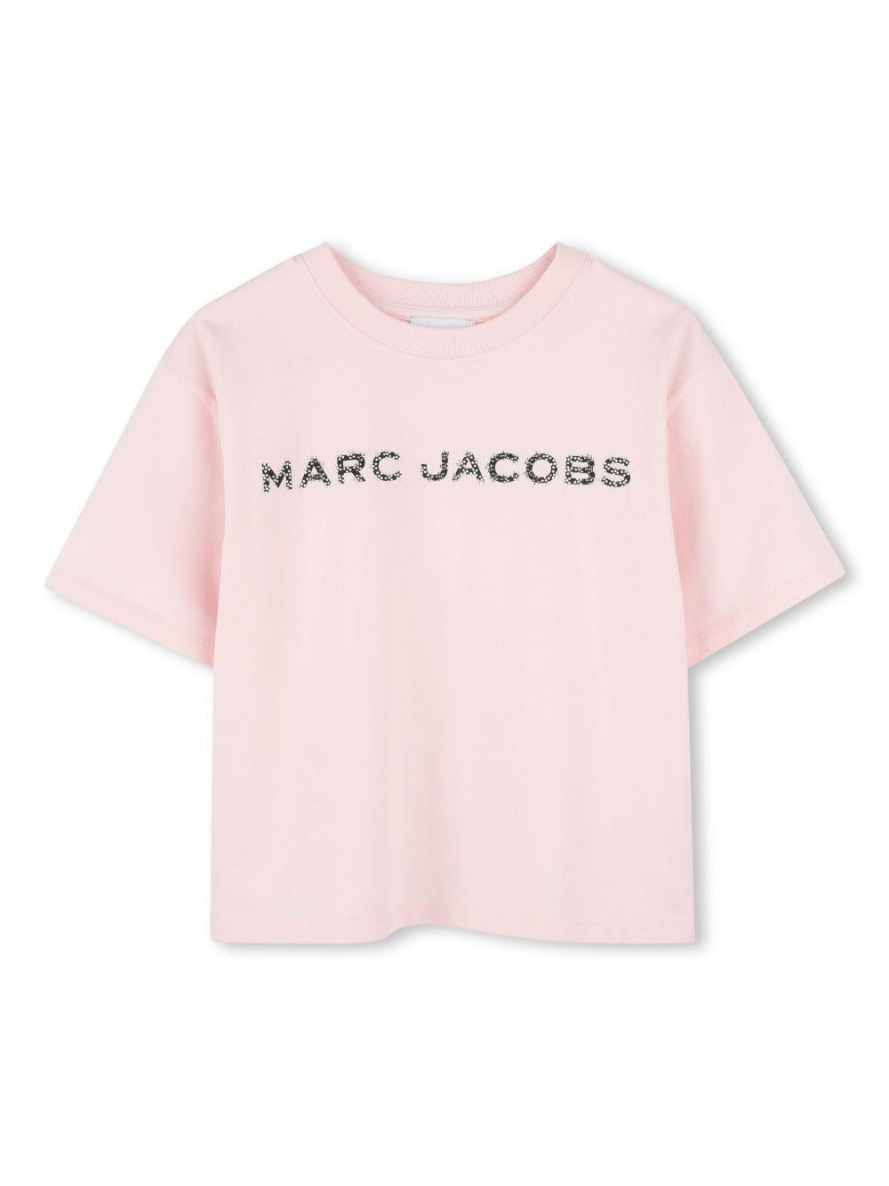 T-shirt rosa logo con borchie