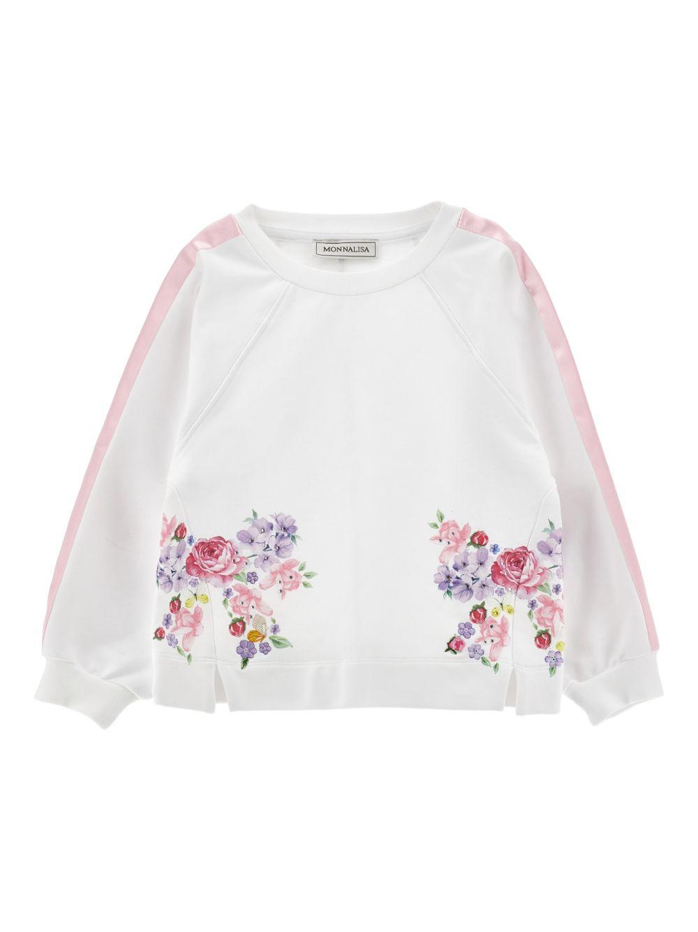 Felpa con stampe floreali e righe laterali 19G6007007 9990 MONNALISA KIDS 