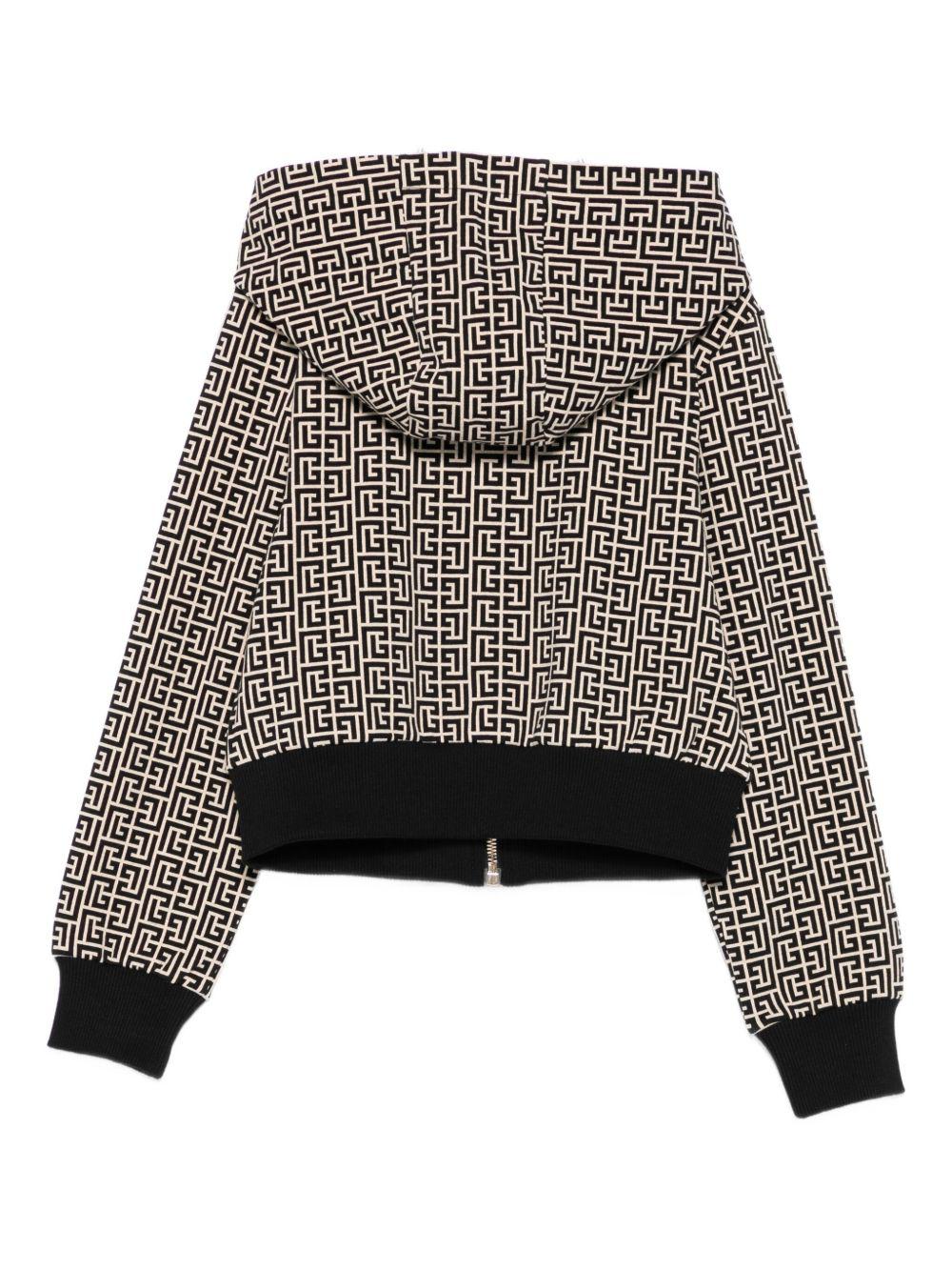 Felpa Beige e Nera a Zip con Cappuccio BX4A00Z2411 106NE BALMAIN KIDS 