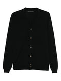Black cardigan with V-neck and button closure