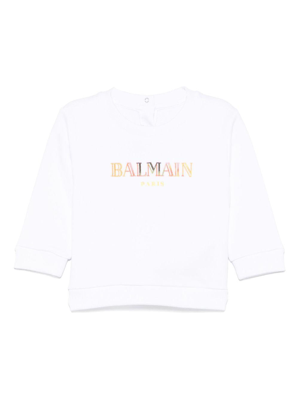 Felpa bianca logo ricamo multicolor neonata