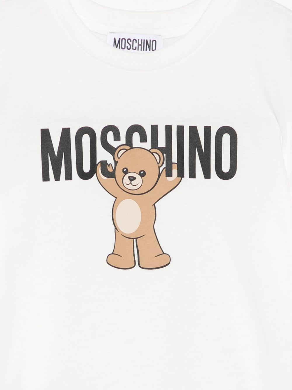 Abito Bianco con Stampa Orsetto e Orlo Smock HDV0H9LAA10 10063 MOSCHINO KIDS 