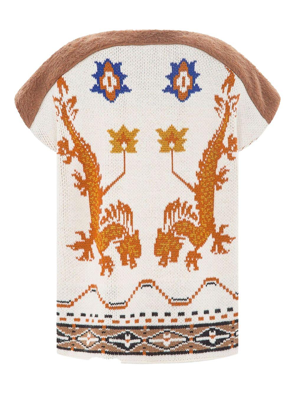Gilet in pelliccia sintetica con inserti in maglia ricamata GLKD03143 V1 AKEP 