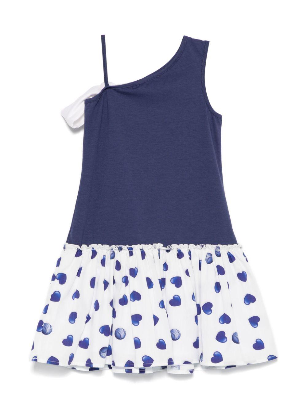 Abito monospalla blu fantasia cuori