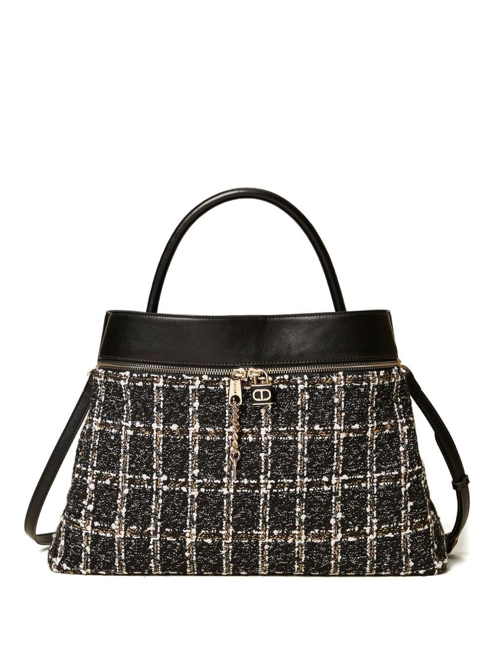 Borsa Tote Nera inTweed a Quadri con Tracolla Rimovibile 252TD8270 04253 TWINSET 