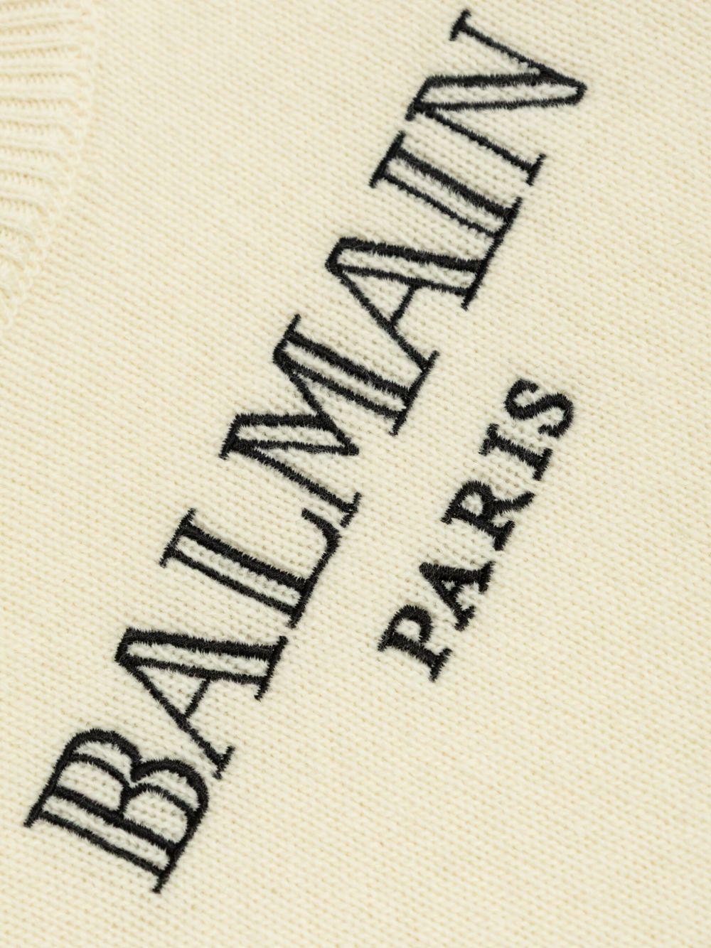 Maglione Beige con Logo Ricamato BX9P60Z3294 102NE BALMAIN KIDS 