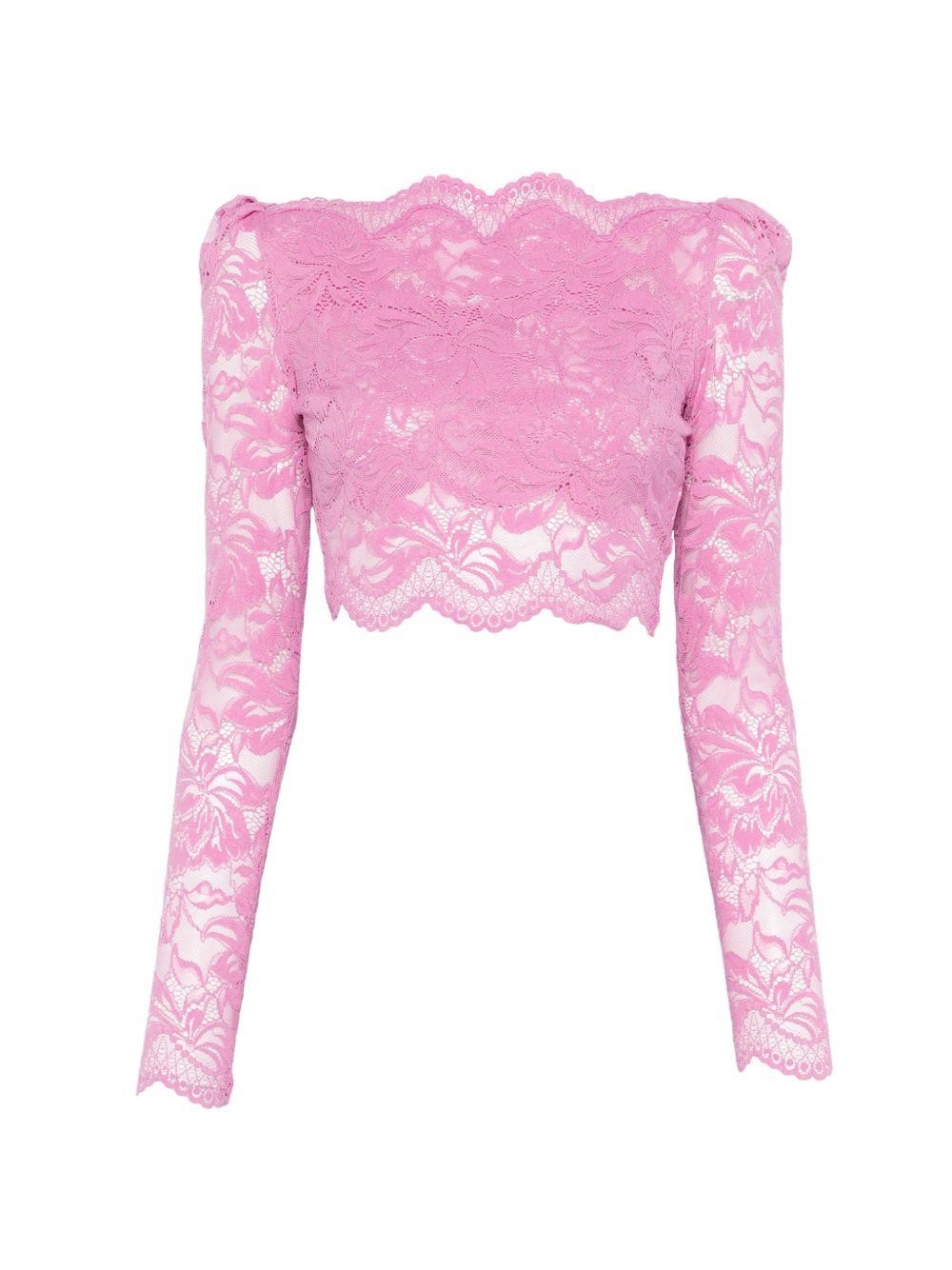 Top in pizzo rosa off-shoulder 26PJTO845PA0170 P689 RABANNE 