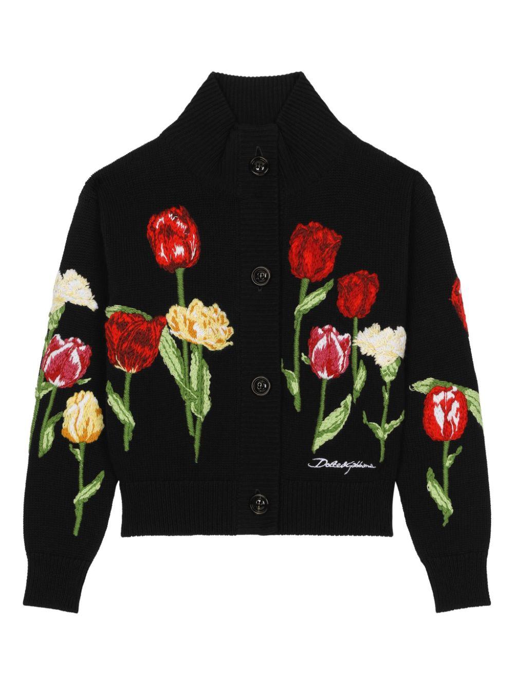 Cardigan blu notte ricami floreali