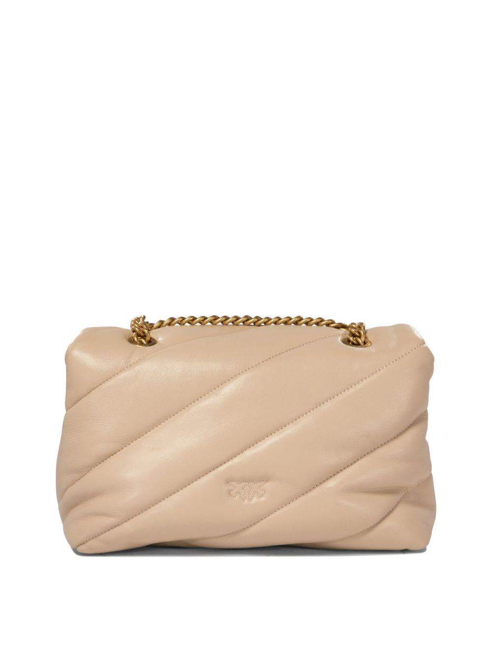 Borsa a Spalla Imbottita in Pelle con Dettagli Oro 100038A0F2 C50Q PINKO 
