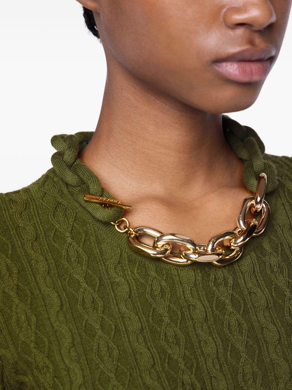 Top Kaki in maglia intrecciata con scollo a catena 25AMPU049ML0320 P303 RABANNE 