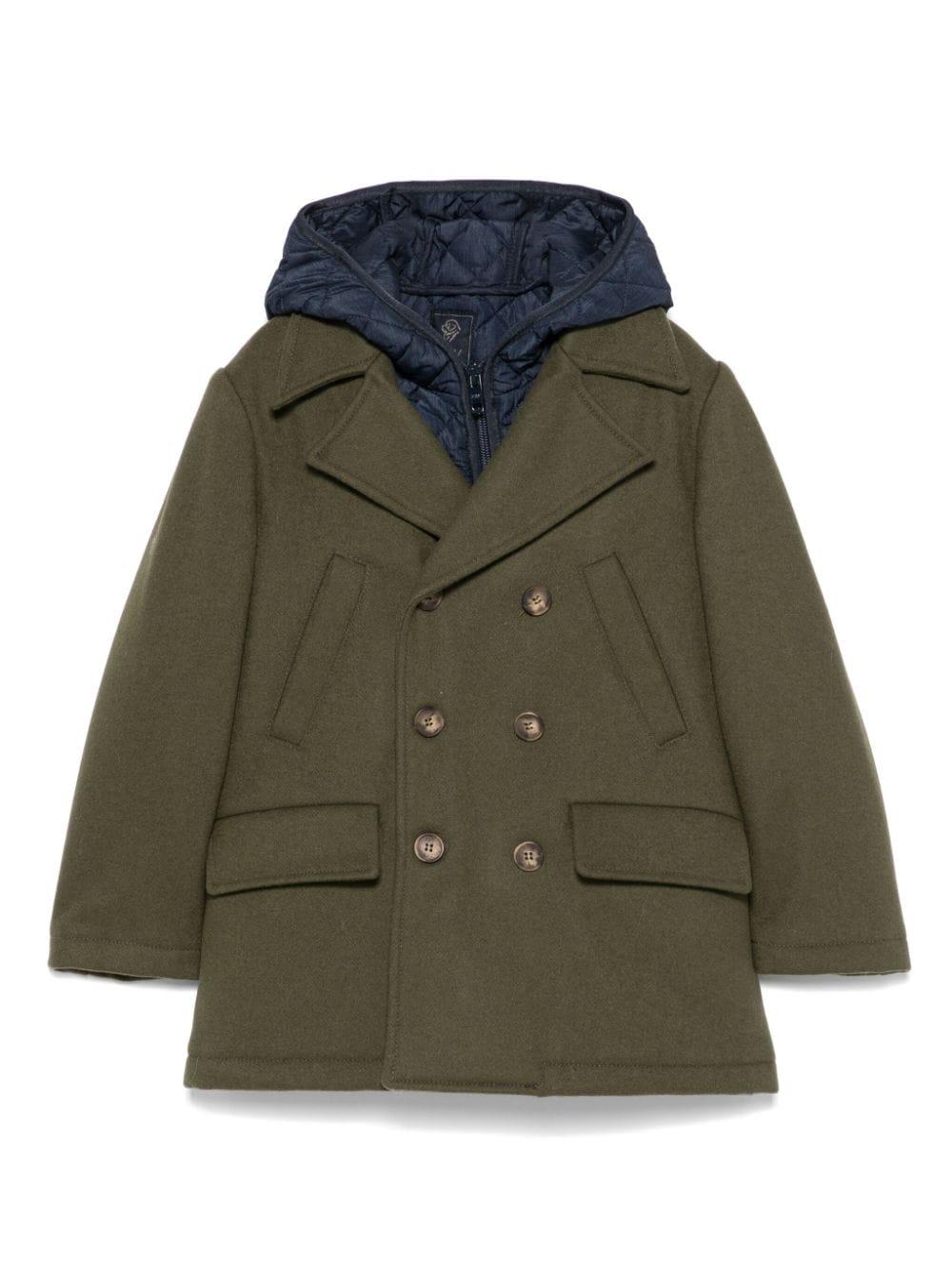Cappotto verde/blu in feltro con piumino
