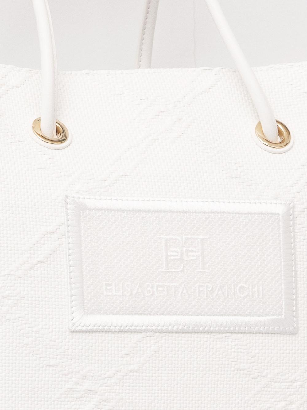 Tote grande in rafia jacquard avorio