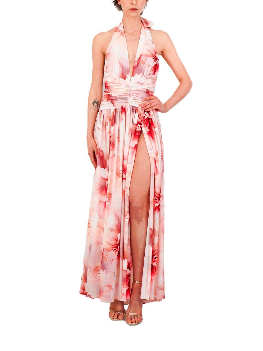 Abito rosa con fantasia floreale S00853 ROSSO BABYLON COLLECTION 
