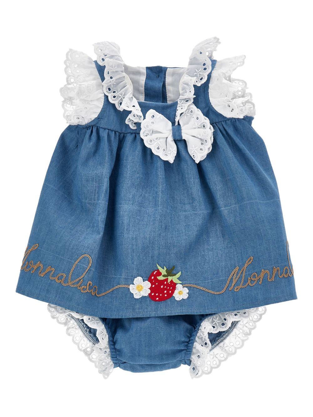 Completo in denim con rouches ricamate 35G5157081 0062 MONNALISA KIDS 