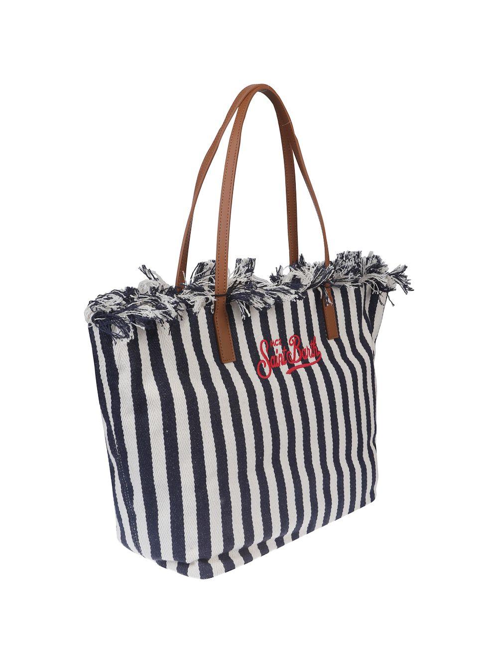 Borsa a spalla in cotone a righe con frange CBF0001 01768L MC2 SAINT BARTH 